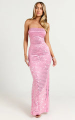 Joyce Maxi Dress - Heat Press Strapless Dress in Pink