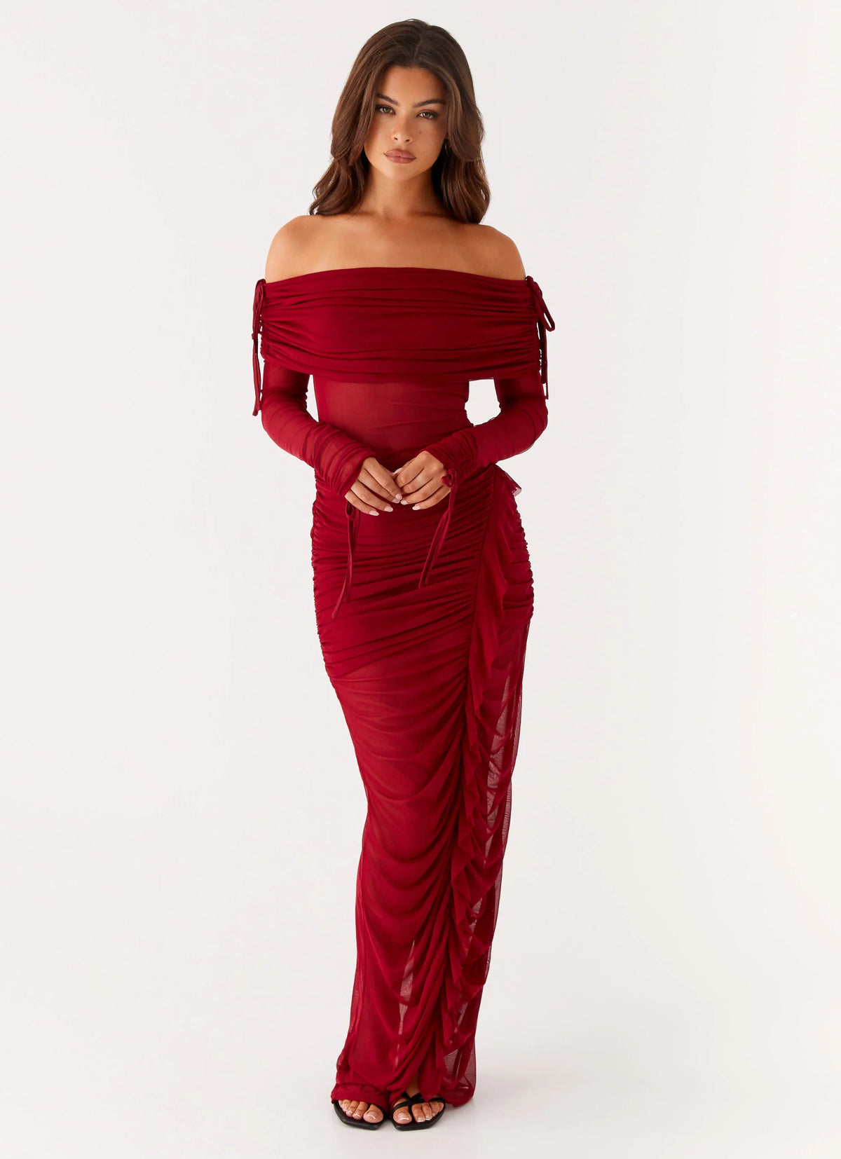 Teala Mesh Maxi Dress - Red