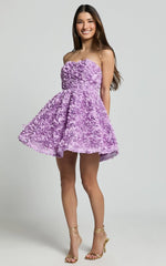 Renee Mini Dress - Strapless Sweetheart Dress in Purple