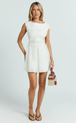 Faith Mini Dress - Sleeveless Ruched Bodice Dress in White