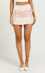 Rylah Mini Skirt - Bow Detail Satin Skirt in Pale Pink