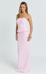 Anya Two Piece Top and Skirt Set - Strapless Fit And Flare Top And Maxi Skirt in Pink