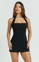 Salome Mini Dress - Halter Neck Bodycon Dress in Black