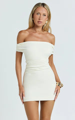 Lena Mini Dress - Off Shoulder Bodycon Dress in Ivory