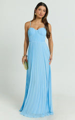 Dannika Maxi Dress - Blue Pleated Dress in Blue
