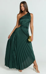 Kitsune Maxi Dress - One Shoulder Cut Out Dress in Emerald Green