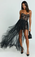 Harley Maxi Dress - Lace Strapless Fit And Flare Dress with Detachable Skirt in Black