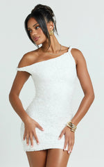 Miller Mini Dress - Lace Twist Off Shoulder Bodycon Dress in White