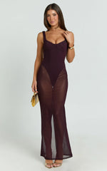 Laney Maxi Dress - Mesh Sweetheart Neck Bodycon Dress in Plum