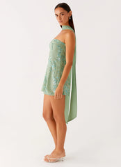 Kiesha Strapless Scarf Mini Dress - Mint