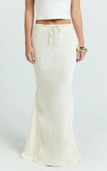 Jenna Maxi Skirt - Mid Waisted Satin Maxi Skirt in Oyster