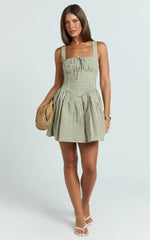 Albee Mini Dress - Smocked Back Dress in Olive