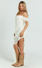 Brigitte Maxi Dress - Halter Off Shoulder Georgette Ruffle Tiered Dress in Cream