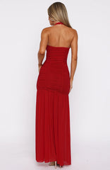 Unbothered Always Halter Maxi Dress Deep Red