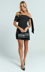 Cecilia Mini Dress - Off Shoulder Tie Detail Dress in Black