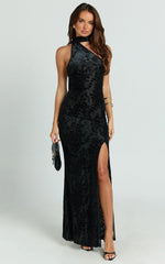 Milano Maxi Dress - One Shoulder Scarf Tie Neck Bodycon Dress in Black