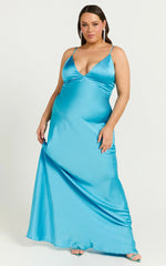 Quincy Maxi Dress - Satin Slip Dress in Blue