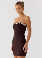 Leroy Button Mini Dress - Chocolate