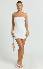 Inka Mini Dress - Strapless Fitted Jersey Dress in White