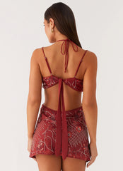 Sahara Nights Beaded Mini Dress - Rust