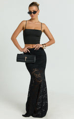 Kamille Maxi Skirt - Lace Mermaid Hem Skirt in Black