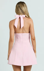 Ruby Mini Dress - O Ring Plunge Fit And Flare Dress in Pink