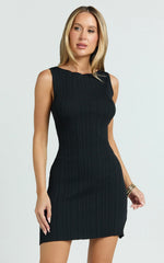 Anita Mini Dress - High Neck Ribbed Dress in Black