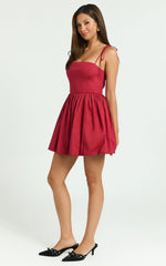 Kimberly Mini Dress - Square Neck Bubble Hem Dress in Red