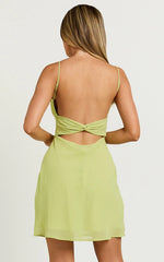 Renjean Mini Dress - Adjustable Strap Ruched Bust Dress in Lime