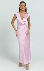 Hailey Maxi Dress - Cap Sleeve V Neck Dress in Pink
