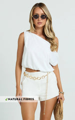 Adali Shorts - Mid Rise Linen Micro Mini Shorts in Off White