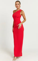 Criselda Maxi Dress - One Shoulder Maxi Dress in Red