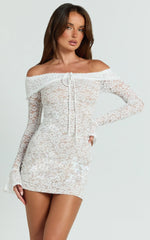 Marielle Mini Dress - Lace Off Shoulder Bodycon Dress in Ivory