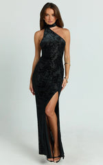 Milano Maxi Dress - One Shoulder Scarf Tie Neck Bodycon Dress in Black