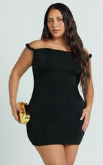 Isabel Mini Dress - Twist Off Shoulder Bodycon Dress in Black