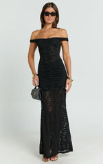Brenda Maxi Dress - Lace Scoop Neck Keyhole Bodycon Dress in Black