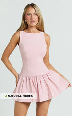 Izira Mini Dress - Boat Neck Drop Waist Shift Dress in Pink