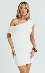 Fiona Mini Dress - Off Shoulder Relaxed Knit Dress in Off White