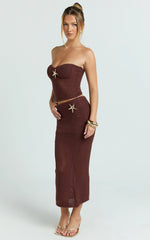 Noa Two Piece Set - Knit Starfish Strapless Top and Maxi Skirt Set in Brown