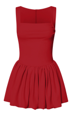 Bridgette Mini Dress - Straight Neck Sleeveless Bubble Hem Dress in Red