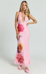 Jessy Maxi Dress - Halter Floral Dress with Scarf in Pink Floral