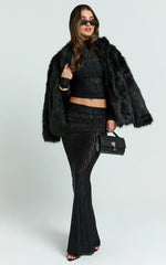 Kathleen Maxi Skirt - Mid Rise Ruched Wide Band Fishtail Jersey Skirt in Black