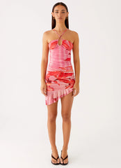 Lissa Halterneck Mini Dress - Tropical Pink Print