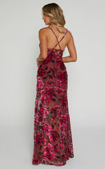 Aletta Maxi Dress - Cowl Cross Back Dress in Wine Floral