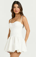 Kacey Mini Dress - Textured Drop Waist Bubble Hem Dress in Off White