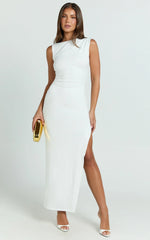 Bel Maxi Dress - Asymmetrical Ruched Side Fitted Dress in White
