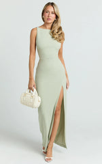 Indi Maxi Dress - Boat Neck Bodycon Dress in Sage