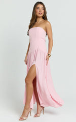 Nadiane Maxi Dress - Strapless Asymmetric Drop Waist Dress in Pink