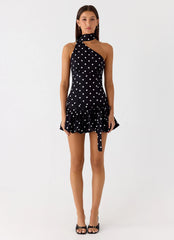 Belina Scarf Mini Dress - Black Polkadot