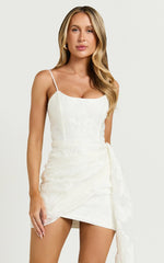 Laine Mini Dress - Jacquard Draped Dress in White